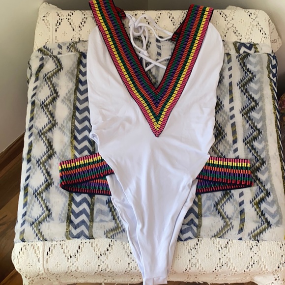 Yandy Swim Nwt Colorful White Onepiece Bathing Suit Poshmark